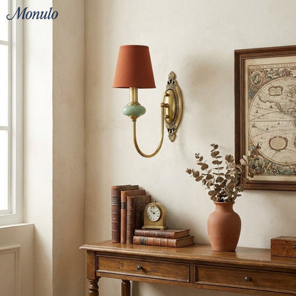 Keramische wandlamp met stoffen kap - 1 of 2 lichtpunten - E27 - diverse kleuren & stijlen