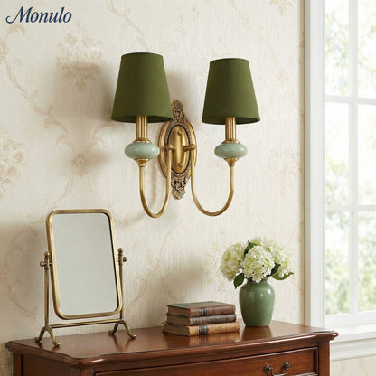 Keramische wandlamp met stoffen kap - 1 of 2 lichtpunten - E27 - diverse kleuren & stijlen
