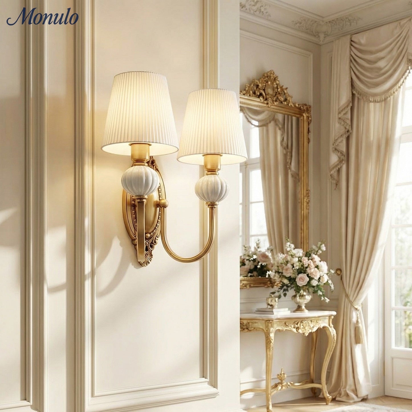 Keramische wandlamp met stoffen kap - 1 of 2 lichtpunten - E27 - diverse kleuren & stijlen