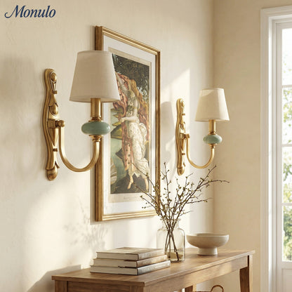 Keramische wandlamp met stoffen kap - 1 of 2 lichtpunten - E27 - diverse kleuren & stijlen