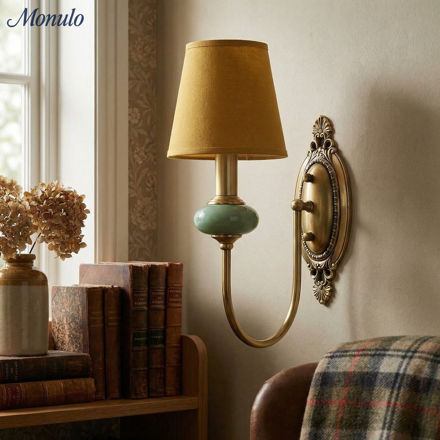 Keramische wandlamp met stoffen kap - 1 of 2 lichtpunten - E27 - diverse kleuren & stijlen