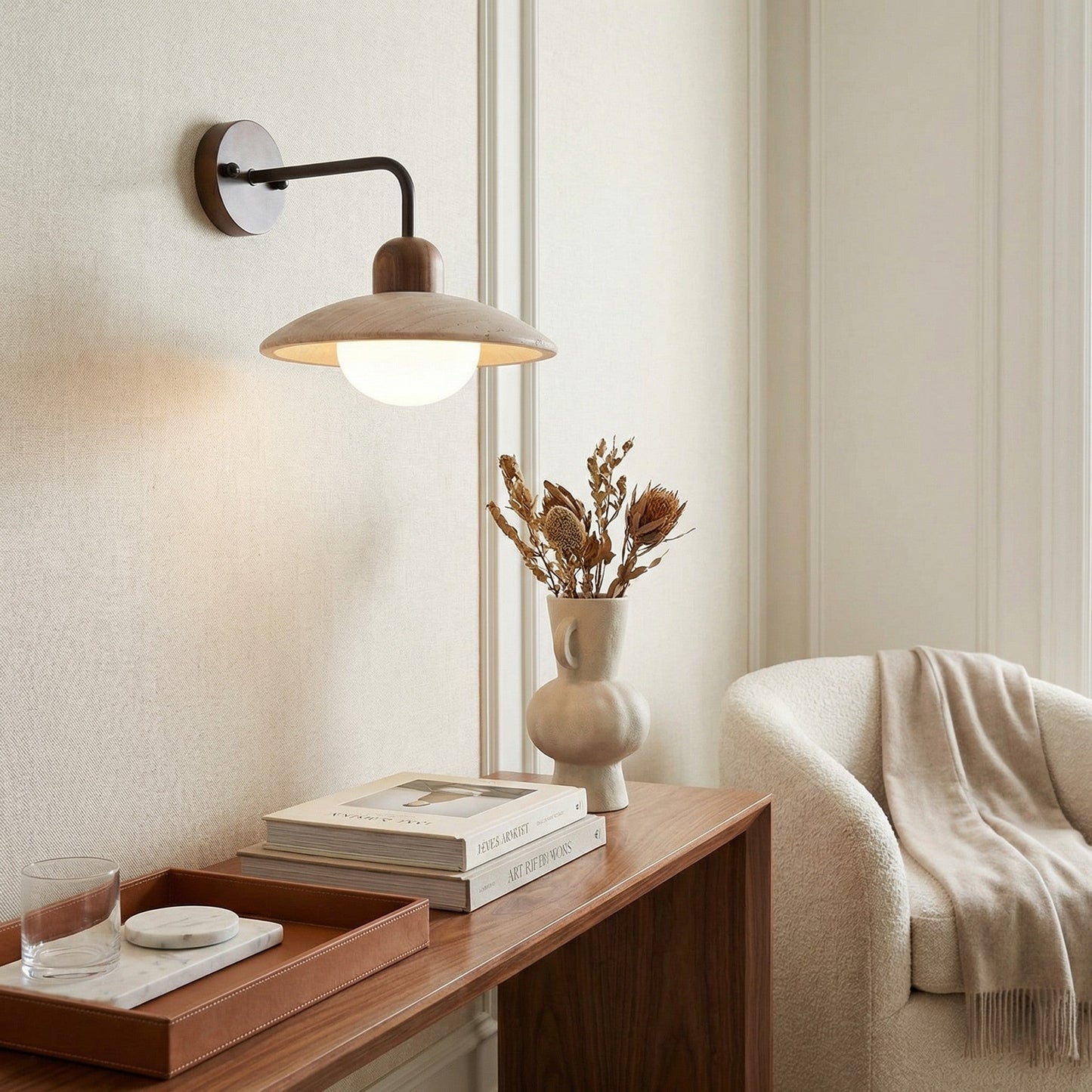 Travertijn Wandlamp Minimalistische Schijf Design Natuursteen Verlichting voor Woonkamer Slaapkamer Gang Moderne Interieur Wandverlichting met Warm Licht