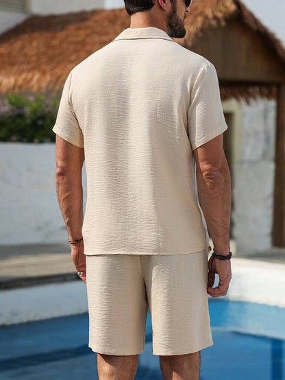 Heren Zomer Set - Kaki Overhemd en Shorts voor Vakantie