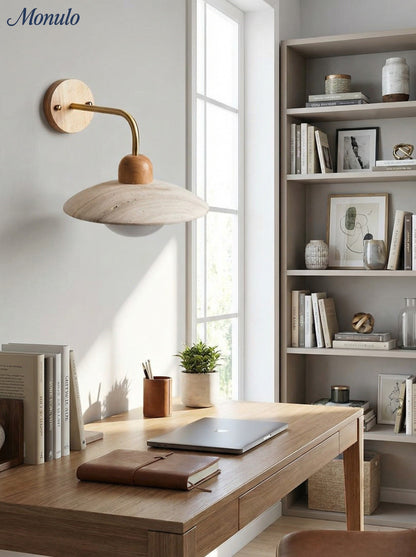 Travertijn Wandlamp Minimalistische Schijf Design Natuursteen Verlichting voor Woonkamer Slaapkamer Gang Moderne Interieur Wandverlichting met Warm Licht
