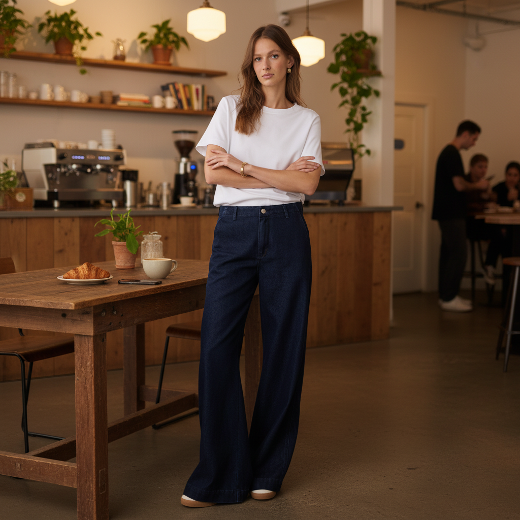 Vrouwen Jeans Set Wijdvallend met T-shirt Comfortabel - StudioMarella