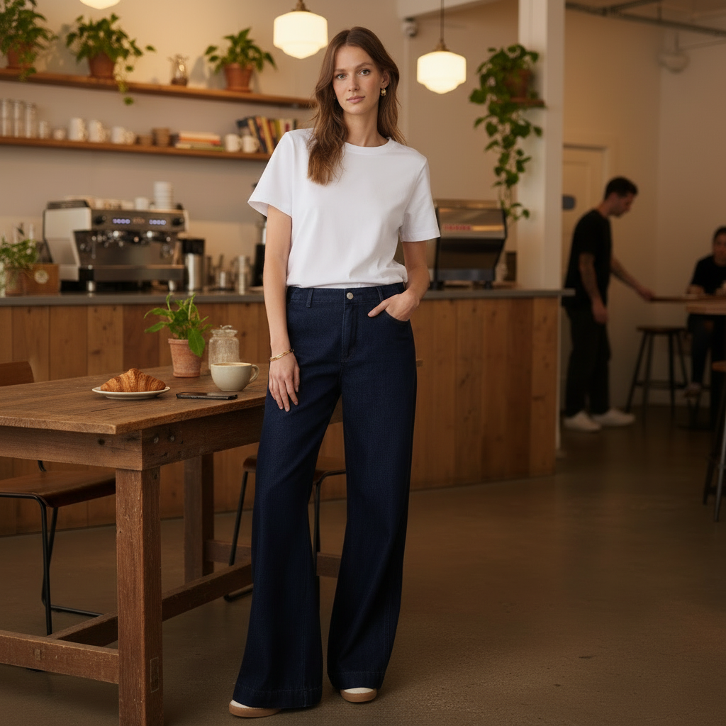 Vrouwen Jeans Set Wijdvallend met T-shirt Comfortabel