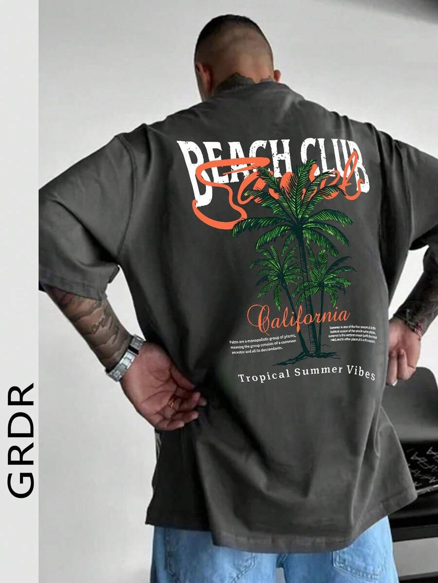 Mintgroen Heren T-shirt Oversized met Print
