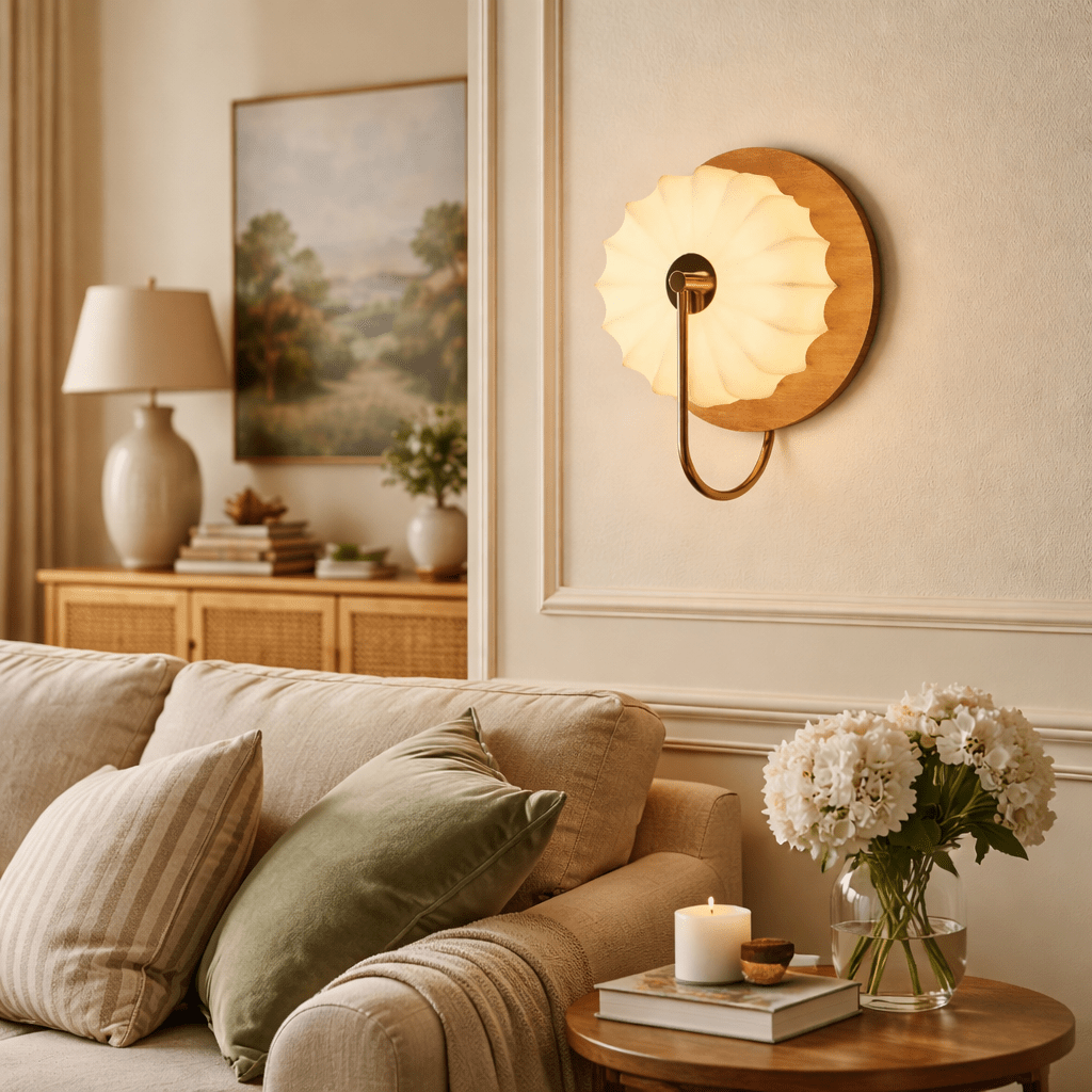 Moderne Bloemvormige Wandlamp Met Geplooide Kap En Geïntegreerde LED Verlichting