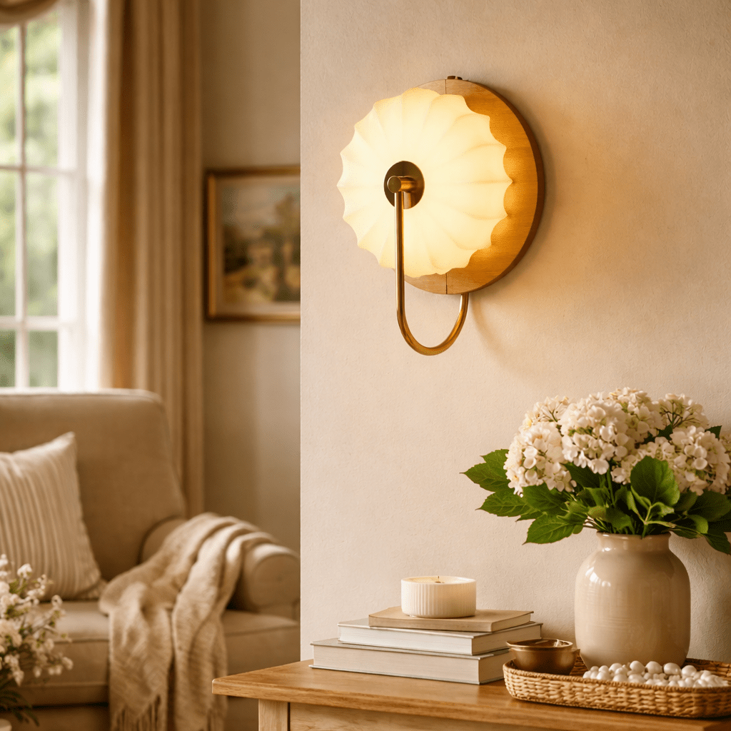 Moderne Bloemvormige Wandlamp Met Geplooide Kap En Geïntegreerde LED Verlichting