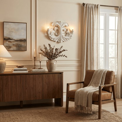 Klassieke Barok Wandlamp Met Florale Gipsdetails En Dubbele Lichtbron Voor Sfeervolle Binnenverlichting