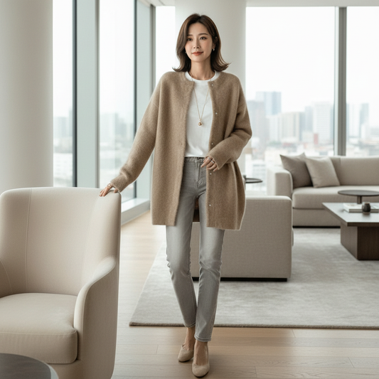 Dames Fuzzy Cardigan Geborsteld Zacht Knit Trui - StudioMarella