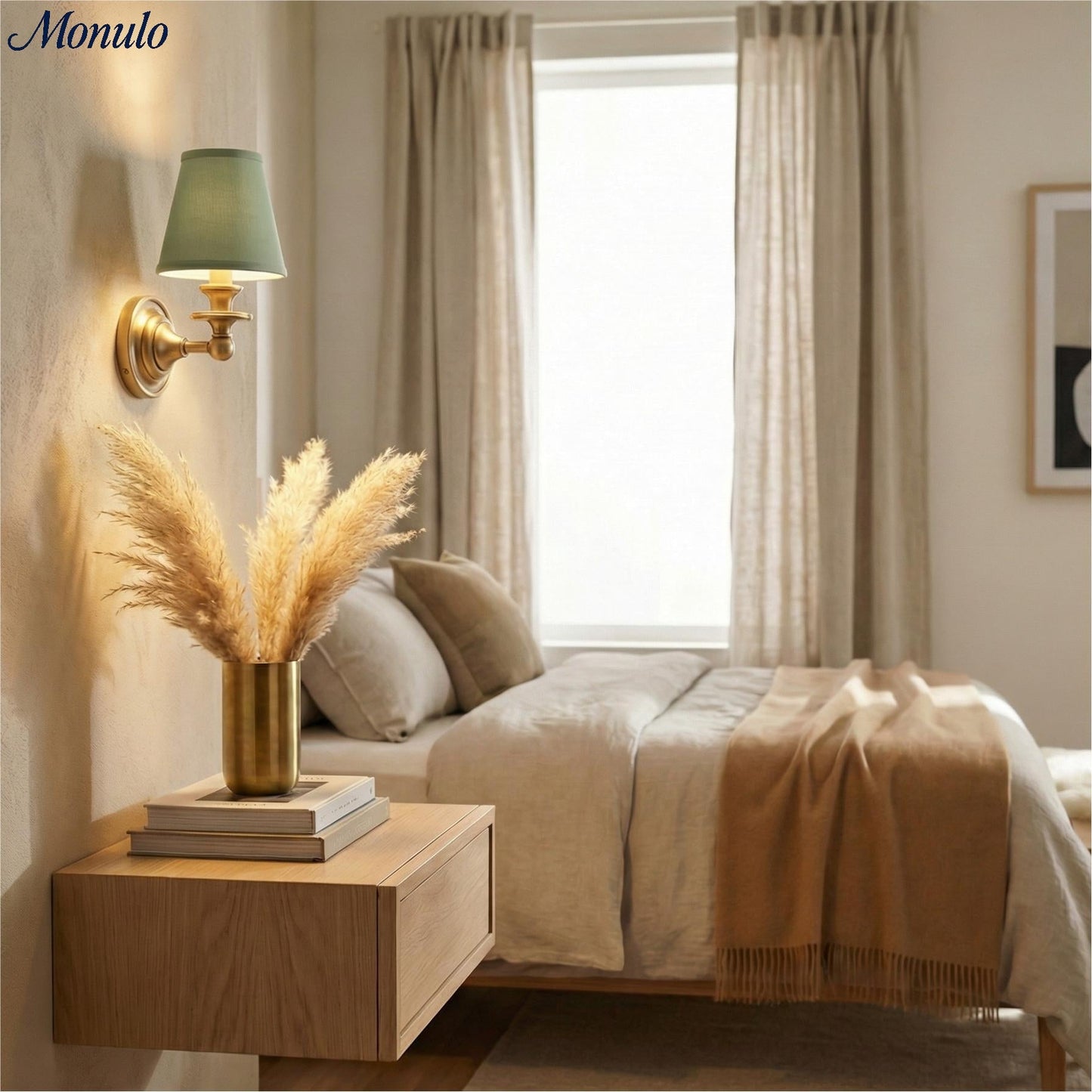 Wandlamp met stoffen kap en zwanenhalsarm – smeedijzeren armatuur met verstelbare leeslamp