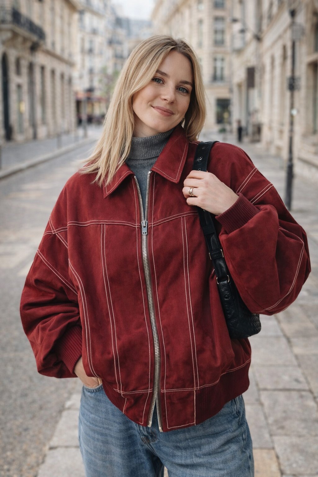Dames Oversized JeansjasMet Pofmouwen en Stiksels