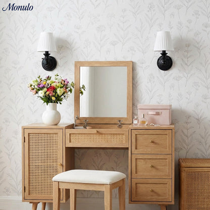 Wandlamp met stoffen kap en zwanenhalsarm – smeedijzeren armatuur met verstelbare leeslamp