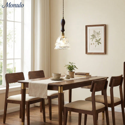 Franse Landelijke Hanglamp Glazen Kap Kwallen Design Transparant of Amber met Walnoot Greep Sfeerverlichting Eetkamer Elegante Plafondlamp
