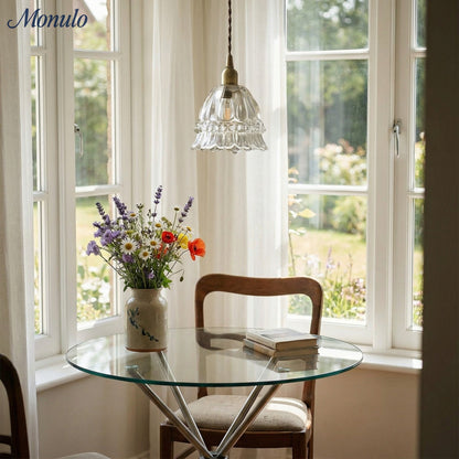 Franse Landelijke Hanglamp Glazen Kap Kwallen Design Transparant of Amber met Walnoot Greep Sfeerverlichting Eetkamer Elegante Plafondlamp