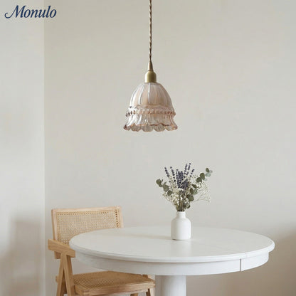 Franse Landelijke Hanglamp Glazen Kap Kwallen Design Transparant of Amber met Walnoot Greep Sfeerverlichting Eetkamer Elegante Plafondlamp