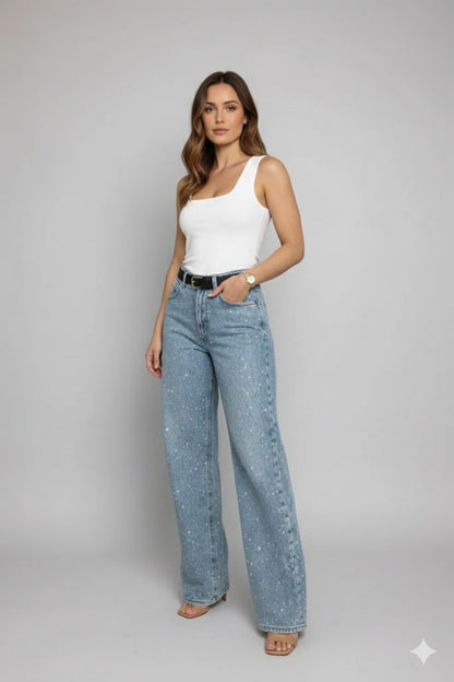 Dames Jeans met Witte Verfspat Details Trendy Kati Stijl