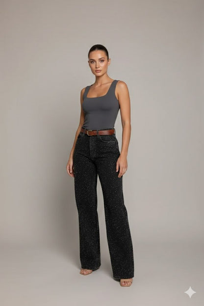 Dames Jeans met Witte Verfspat Details Trendy Kati Stijl