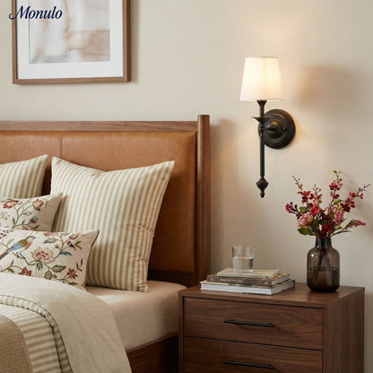 Stoffen Wandlamp met Vintage Koperen Afwerking – Sfeervolle Verlichting voor Hal, Slaapkamer en Woonkamer