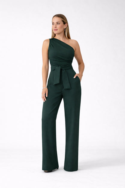 Dames Jumpsuit Eén Schouder Strikceintuur Zomer Jurk
