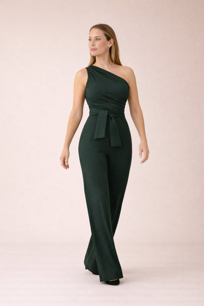 Dames Jumpsuit Eén Schouder Strikceintuur Zomer Jurk