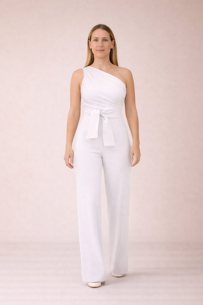 Dames Jumpsuit Eén Schouder Strikceintuur Zomer Jurk
