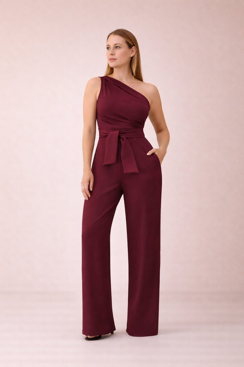 Dames Jumpsuit Eén Schouder Strikceintuur Zomer Jurk