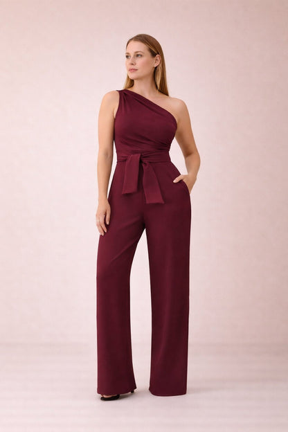 Dames Jumpsuit Eén Schouder Strikceintuur Zomer Jurk