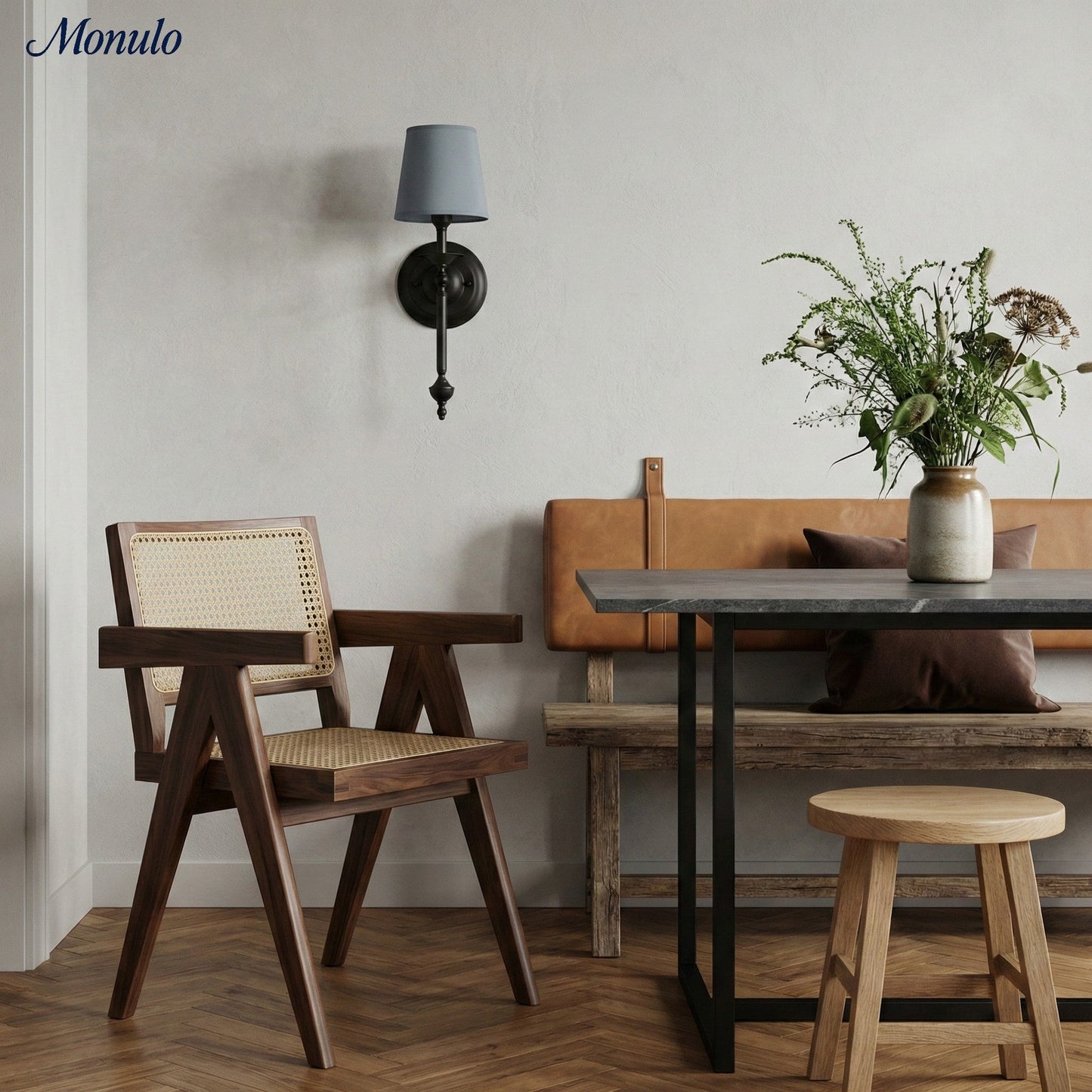 Stoffen Wandlamp met Vintage Koperen Afwerking – Sfeervolle Verlichting voor Hal, Slaapkamer en Woonkamer
