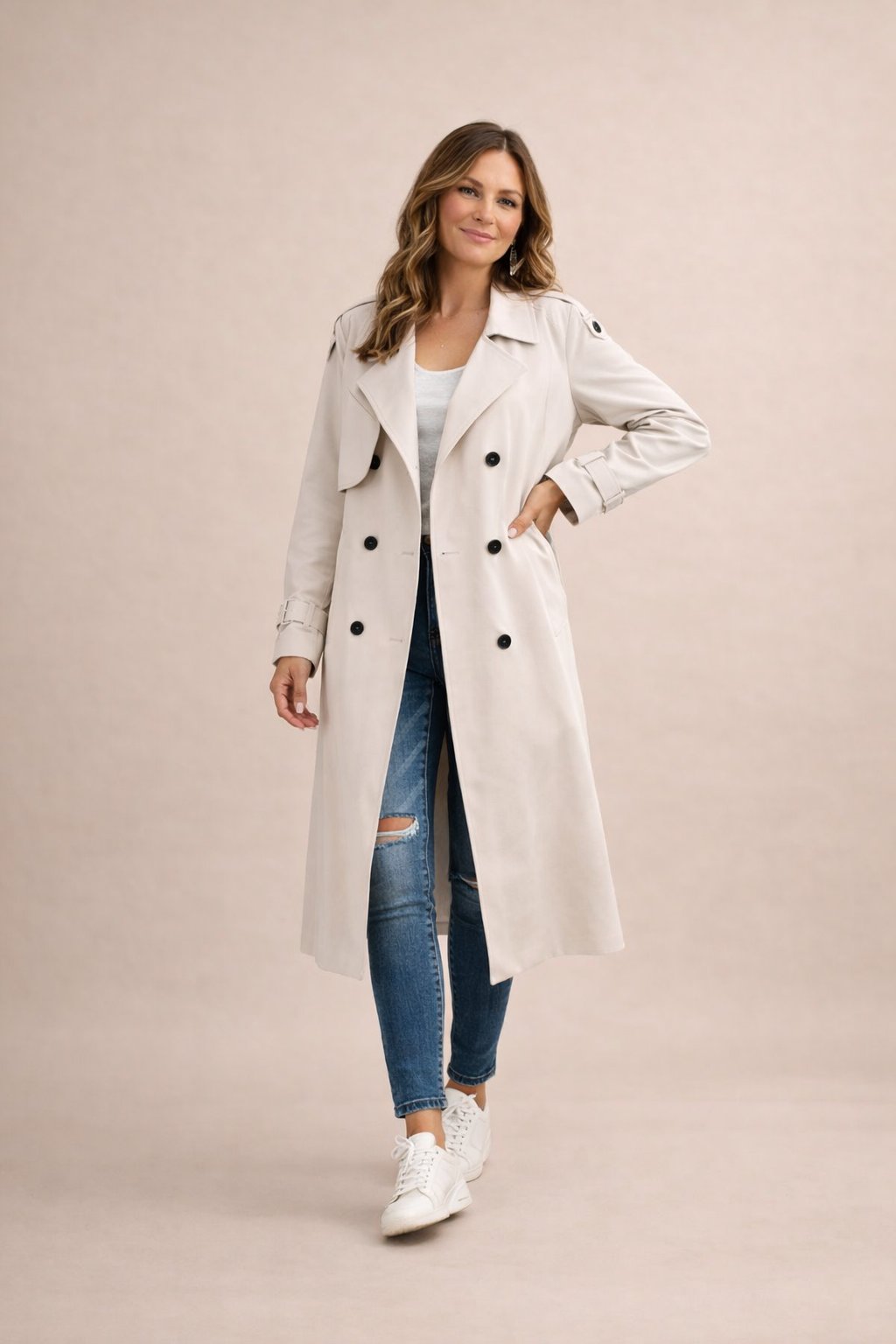Dames Trenchcoat Dubbelrijige Sluiting met Ceintuur Klassiek - StudioMarella