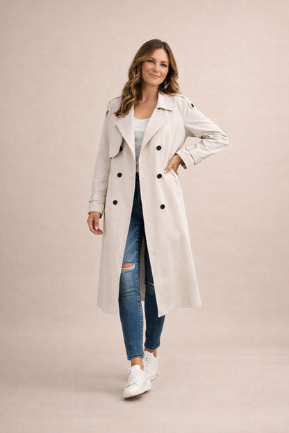 Dames Trenchcoat Dubbelrijige Sluiting met Ceintuur Klassiek - StudioMarella