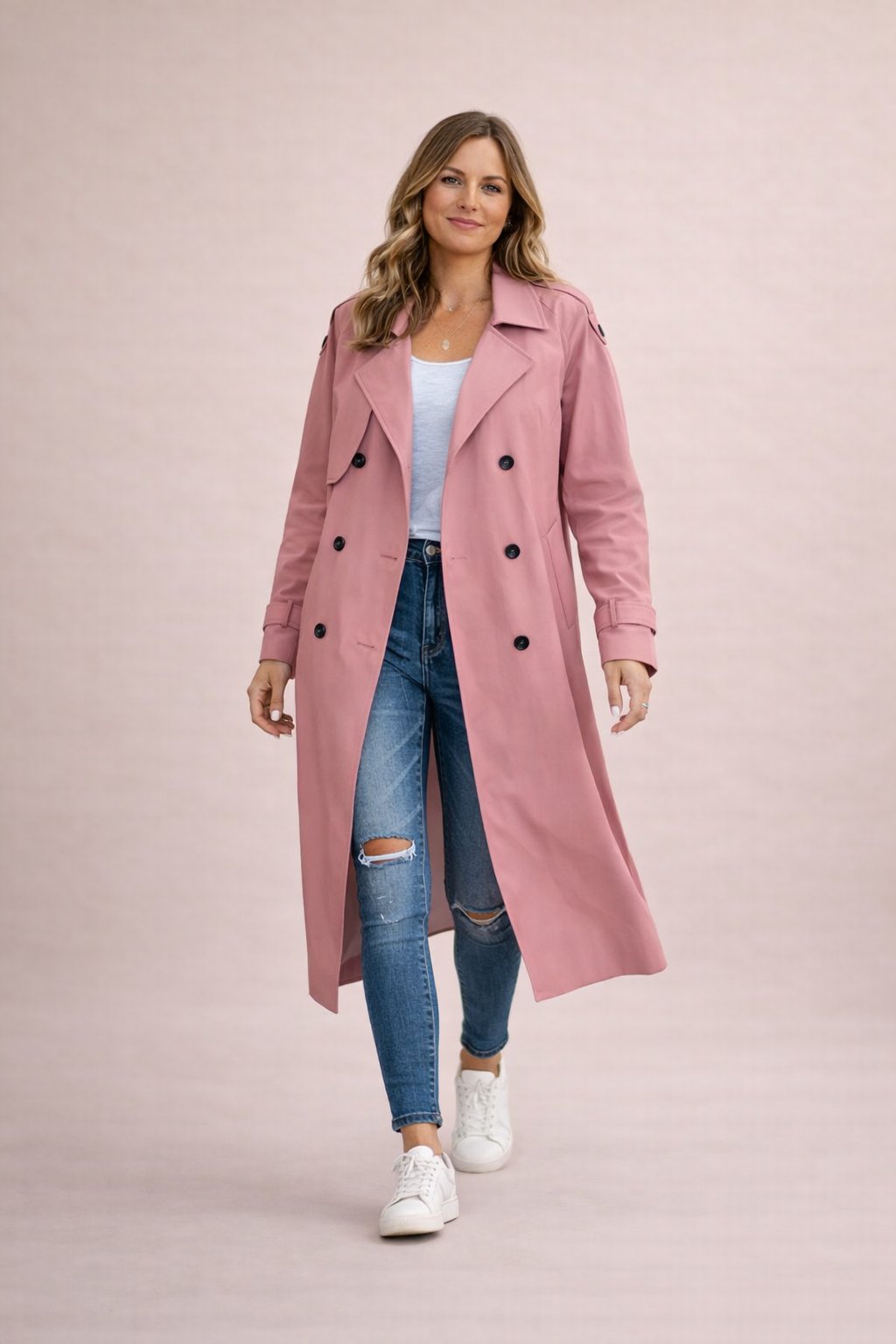 Dames Trenchcoat Dubbelrijige Sluiting met Ceintuur Klassiek