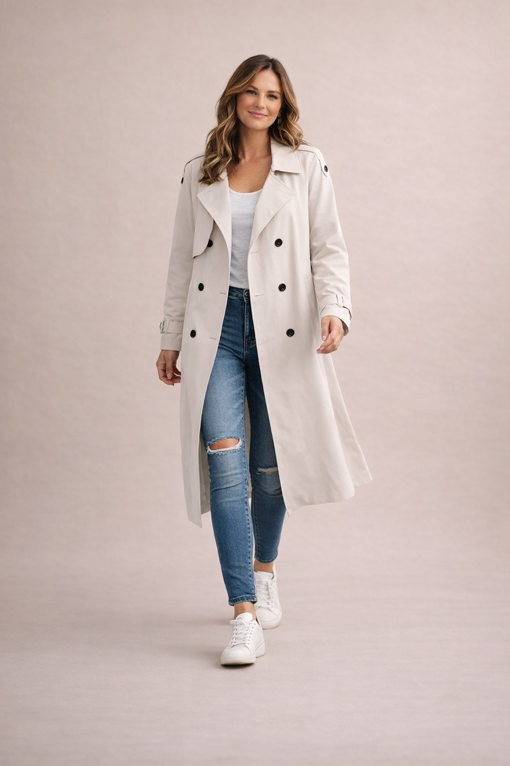 Dames Trenchcoat Dubbelrijige Sluiting met Ceintuur Klassiek