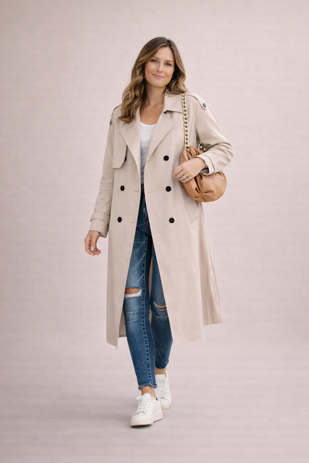 Dames Trenchcoat Dubbelrijige Sluiting met Ceintuur Klassiek