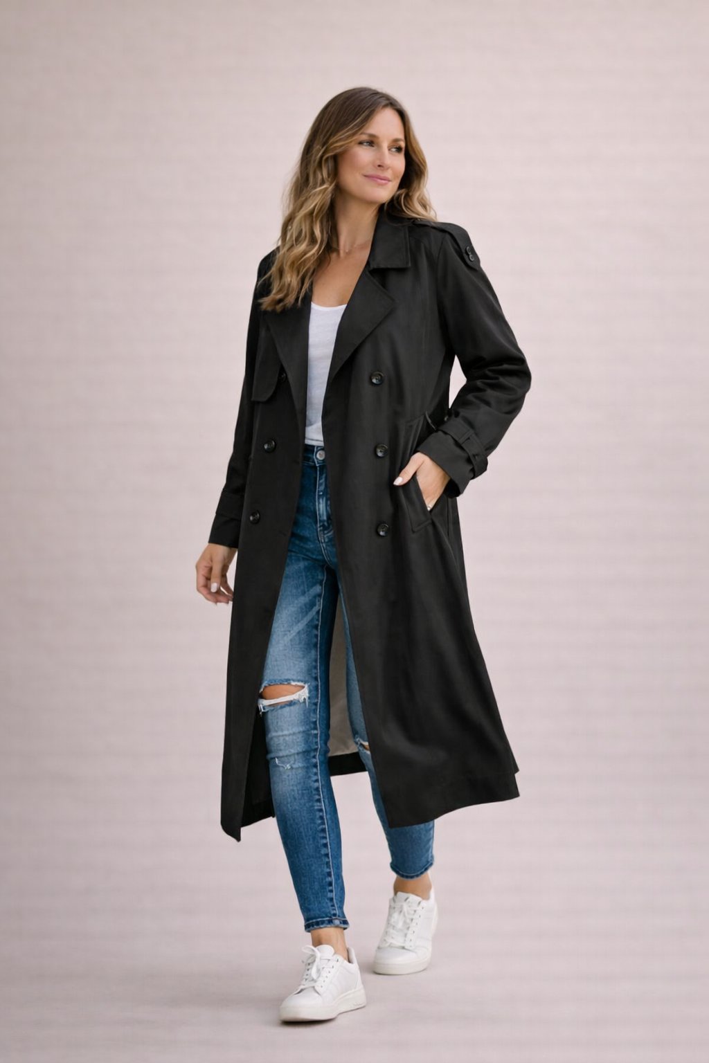 Dames Trenchcoat Dubbelrijige Sluiting met Ceintuur Klassiek