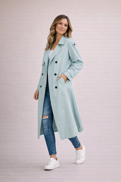 Dames Trenchcoat Dubbelrijige Sluiting met Ceintuur Klassiek