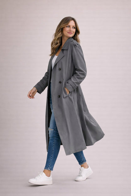 Dames Trenchcoat Dubbelrijige Sluiting met Ceintuur Klassiek