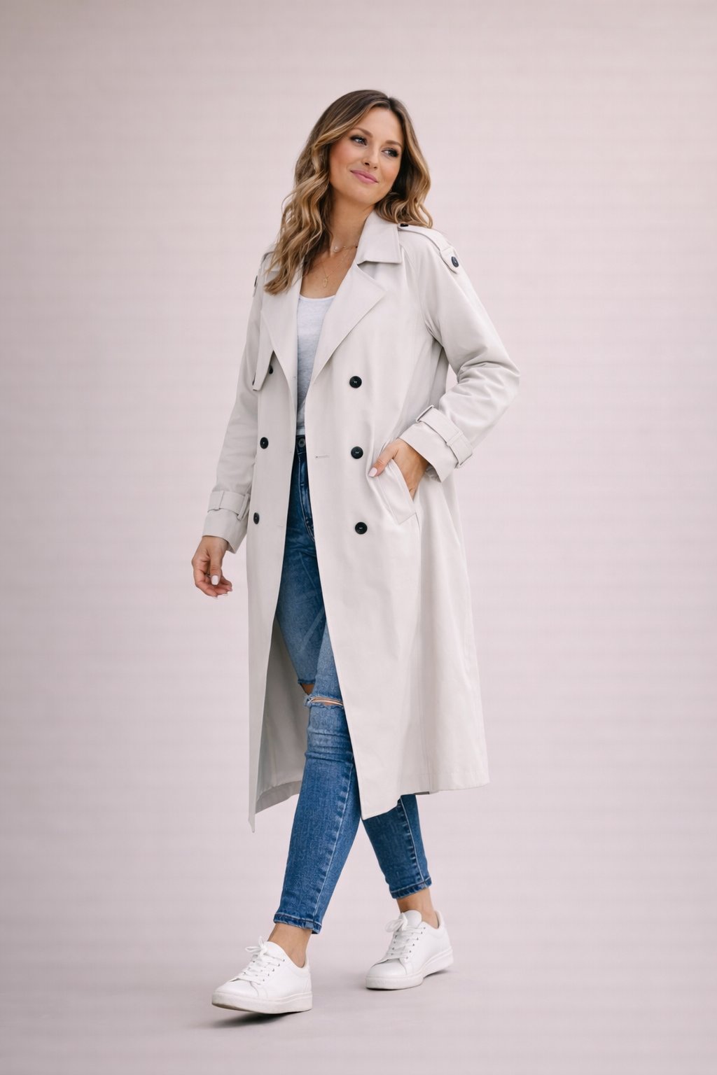 Dames Trenchcoat Dubbelrijige Sluiting met Ceintuur Klassiek