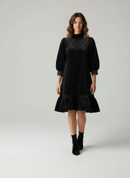 Dames Jurk met Ruches en Diamant Quilt Stof