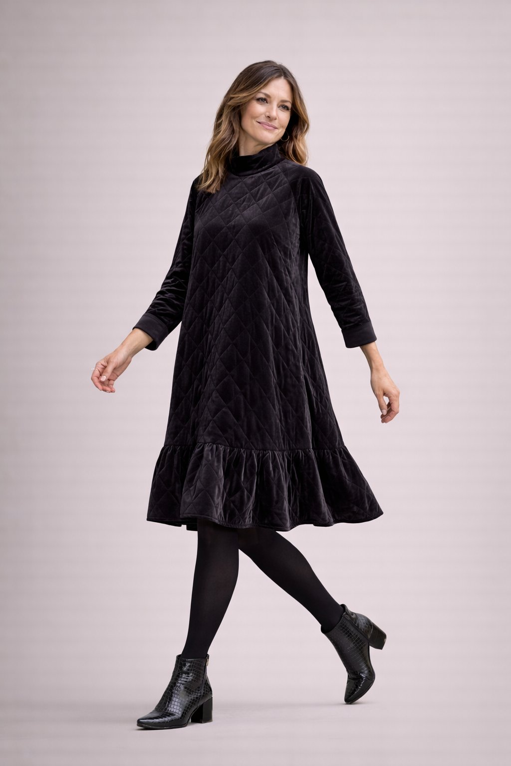 Dames Jurk met Ruches en Diamant Quilt Stof