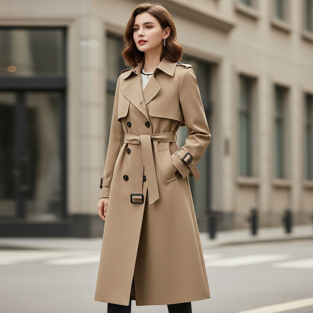 Trenchcoat Dames Dubbele Knopen Geruit klassiek design - StudioMarella