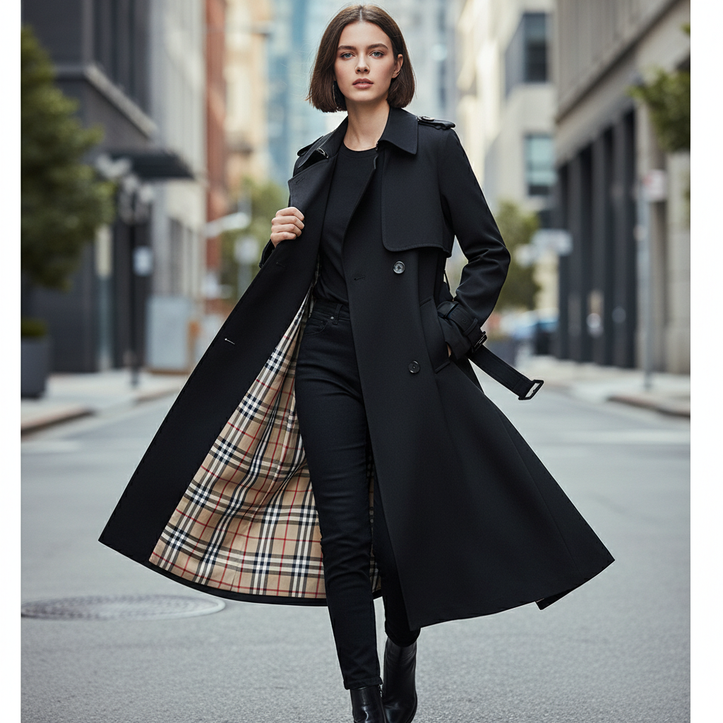 Trenchcoat Dames Dubbele Knopen Geruit klassiek design