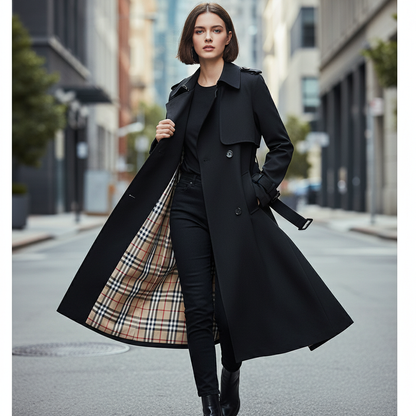 Trenchcoat Dames Dubbele Knopen Geruit klassiek design