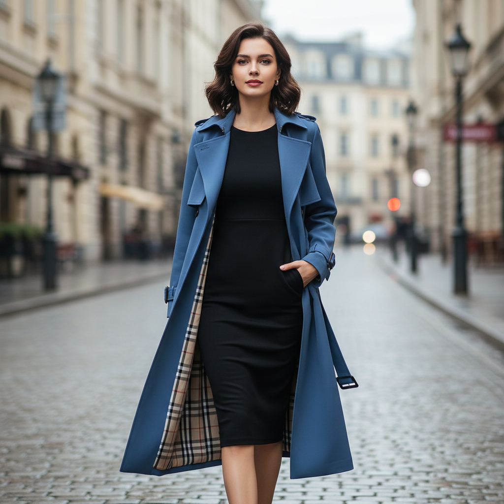 Trenchcoat Dames Dubbele Knopen Geruit klassiek design