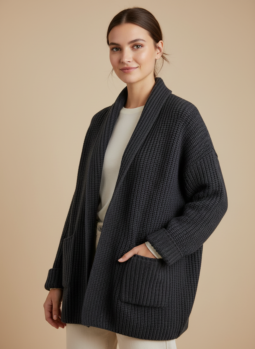 Vest voor Vrouwen Grof Gebreid met Sjaalkraag