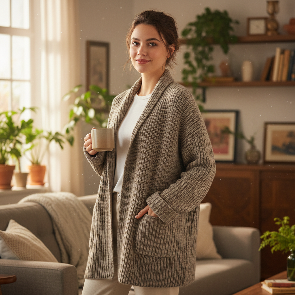 Vest voor Vrouwen Grof Gebreid met Sjaalkraag