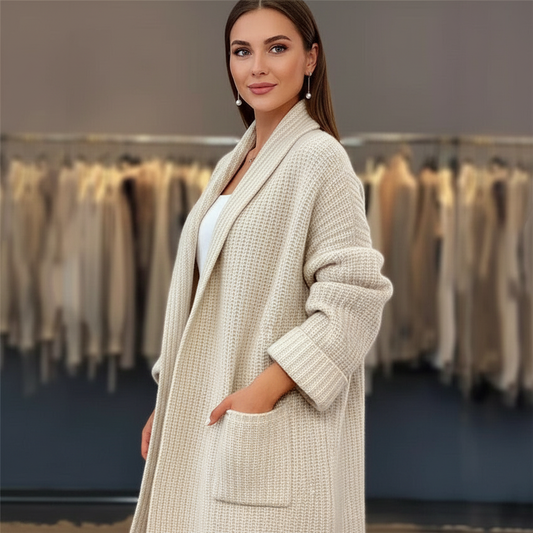Vest voor Vrouwen Grof Gebreid met Sjaalkraag - StudioMarella