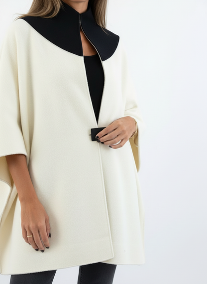 Vrouwen Poncho met Contrasterende Kraag en Ritsdetail Zwart