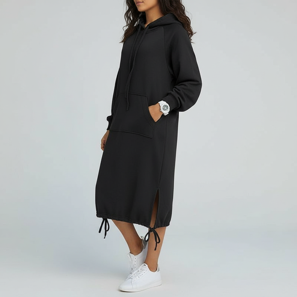 Dames Hoodie Jurk met Kangoeroezak en Capuchon